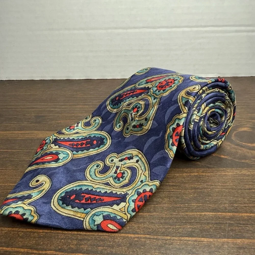 Liberty of London Silk Tie Paisley Blue Red Green Made in USA Classic Vintage